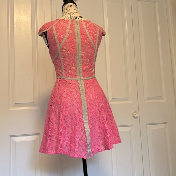 Bright and Vibrant Unique Pink Lace with Beige Undertone Dress - Picture 4 of 4